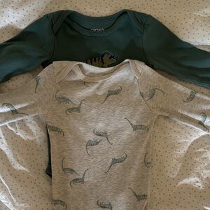 Carter's Green and Gray Dinosaur Onesies